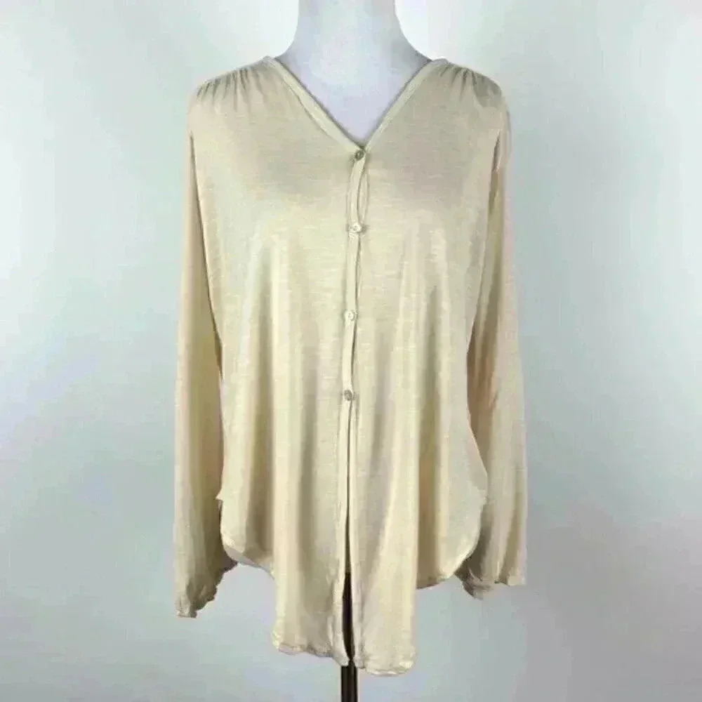 Max Studio Top Size S Cream Button Down V-Neck - image 2